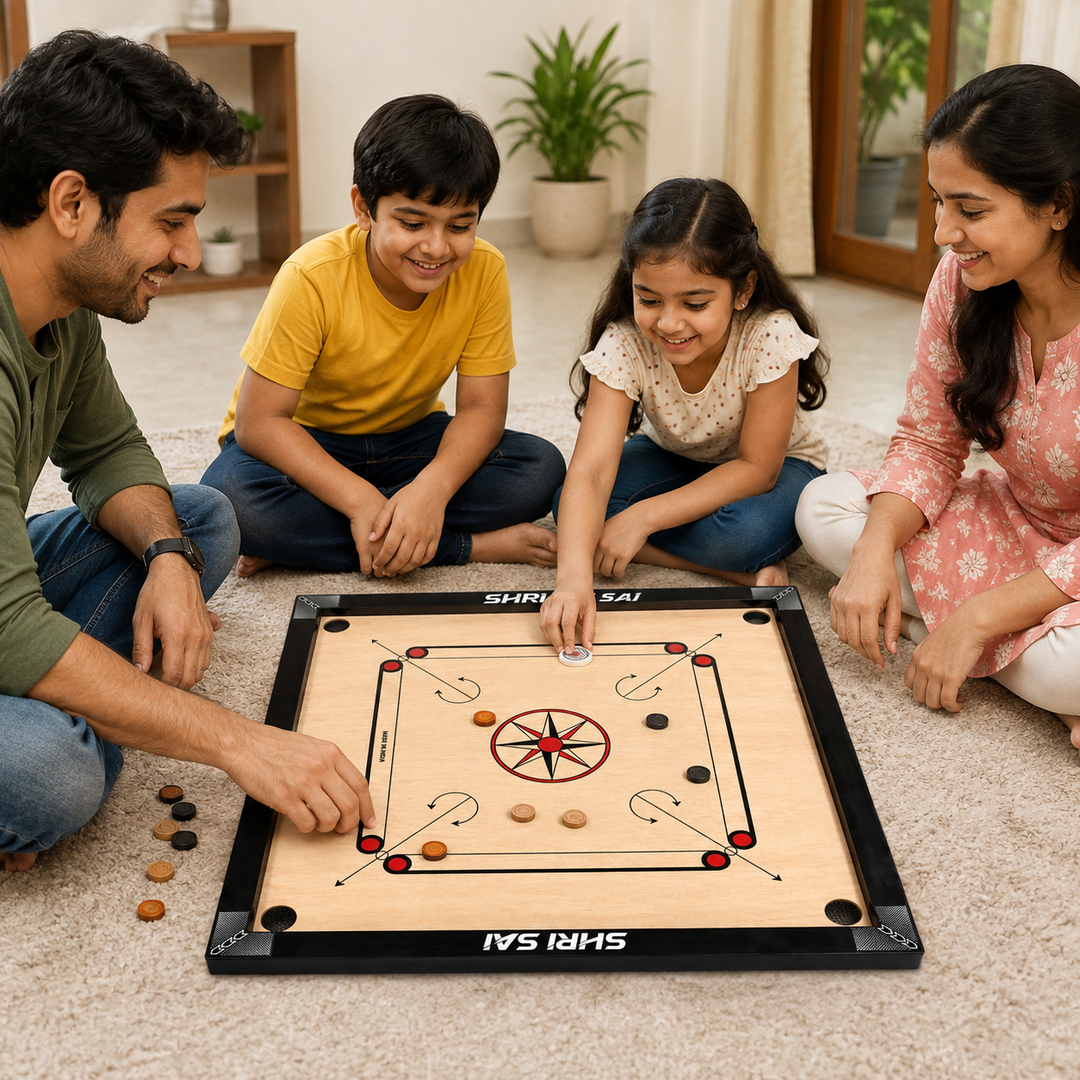 32 Inch Wooden Carrom Board | Smooth Playing Surface | Indoor Family Board Game with Corner Pockets