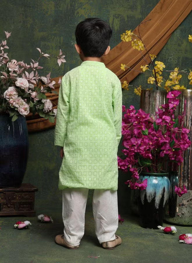 Saka Designs Boys Floral Embroidered Sequinned Kurta with Pyjama
