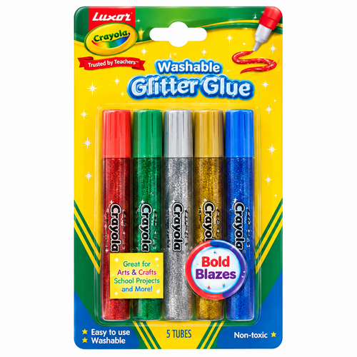 Luxor Crayola Washable Glitter Glue – 5 Tubes | Multicolor Glitter Glue for Arts & Craft