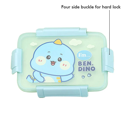 Blue Dino Themed Transparent Lid Double Lock Stainless Steel Kids Lunch Box | Big Size