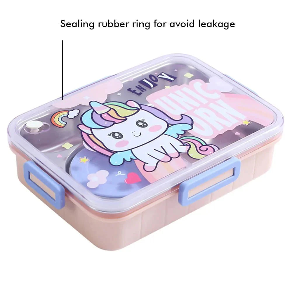 Unicorn Theme Stainless Steel Lunch Box (Pink) | Big Size