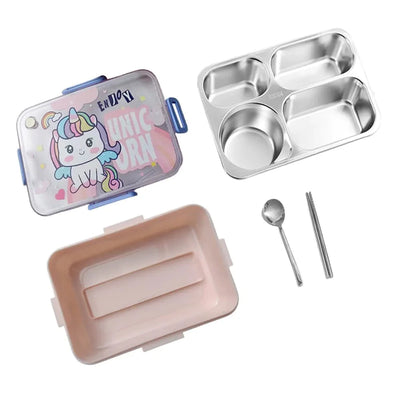 Unicorn Theme Stainless Steel Lunch Box (Pink) | Big Size