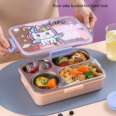 Unicorn Theme Stainless Steel Lunch Box (Pink) | Big Size