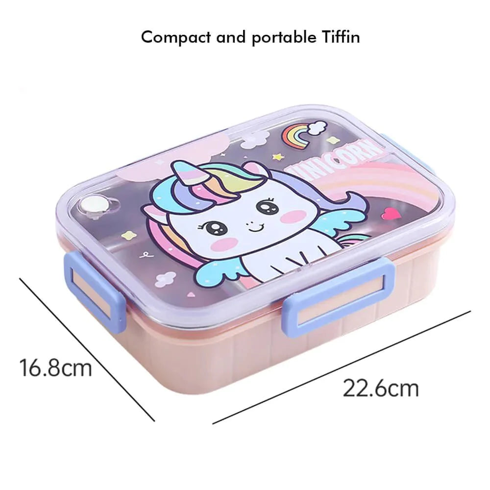 Unicorn Theme Stainless Steel Lunch Box (Pink) | Big Size