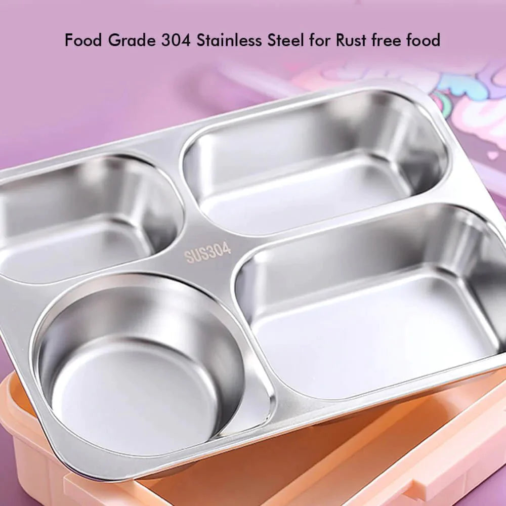 Unicorn Theme Stainless Steel Lunch Box (Pink) | Big Size