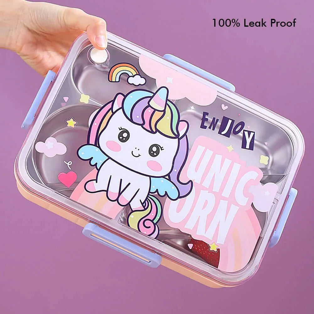 Unicorn Theme Stainless Steel Lunch Box (Pink) | Big Size