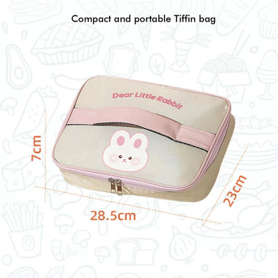 Pink Rabbit Stainless Steel Lunch Box with Insulated Matching Lunch Bag  | Big Size