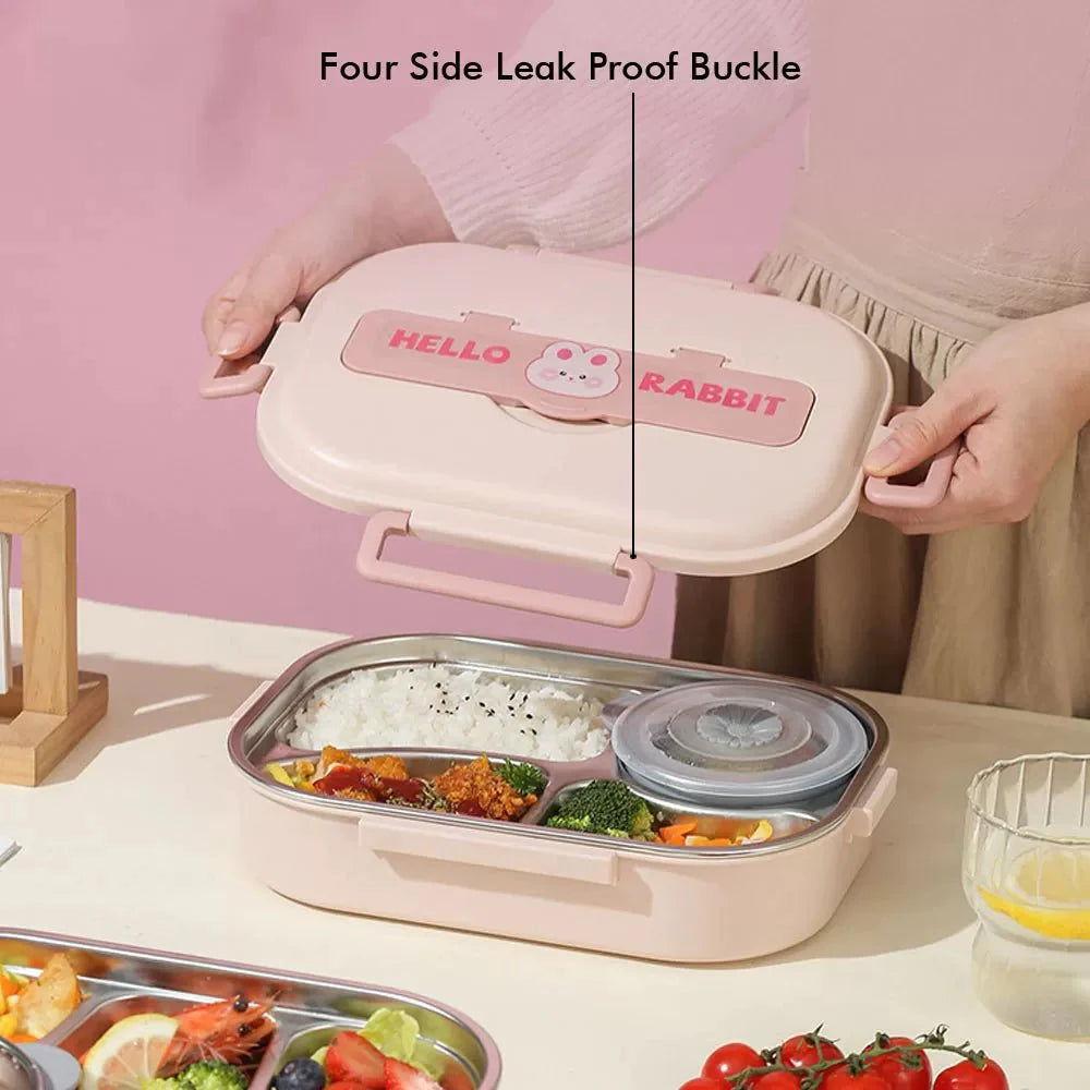 Pink Rabbit Stainless Steel Lunch Box with Insulated Matching Lunch Bag  | Big Size