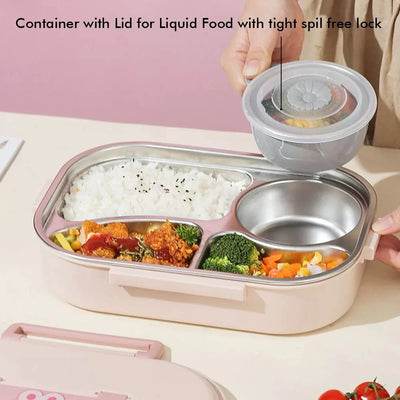 Pink Rabbit Stainless Steel Lunch Box with Insulated Matching Lunch Bag  | Big Size