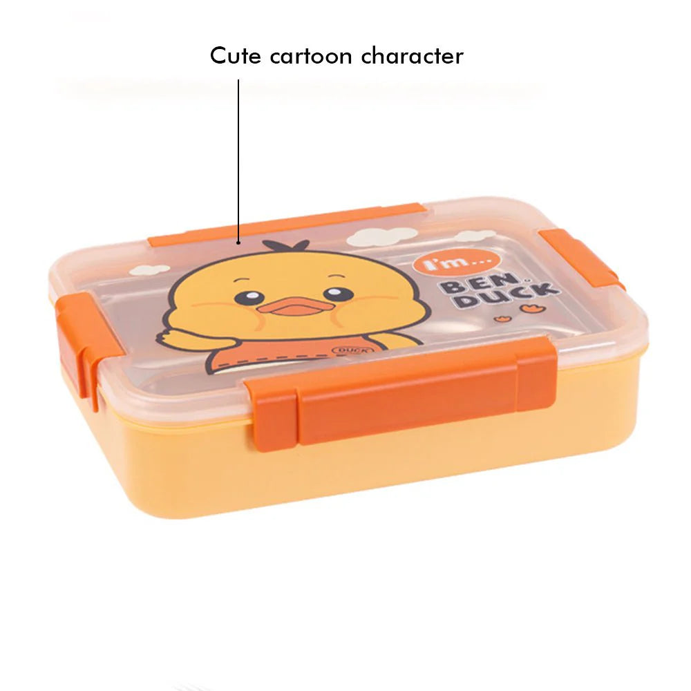 Yellow Duck Theme Transparent Lid Double Lock Stainless Steel Kids Lunch Box | Big Size