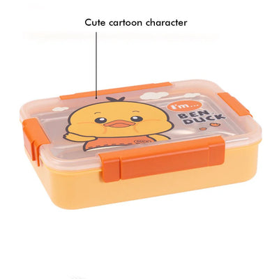 Yellow Duck Theme Transparent Lid Double Lock Stainless Steel Kids Lunch Box | Big Size