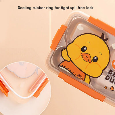 Yellow Duck Theme Transparent Lid Double Lock Stainless Steel Kids Lunch Box | Big Size