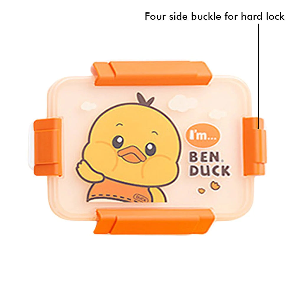 Yellow Duck Theme Transparent Lid Double Lock Stainless Steel Kids Lunch Box | Big Size