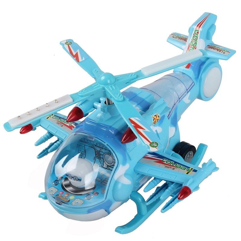 Battery Operated 360 Degree Revolve Musical Helicopter Bump and Go Action Aeroplane Toy