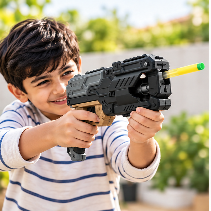 Chanak Six Fire Toy Blaster with 10 Soft Bullet | 45 Feet Range | Black