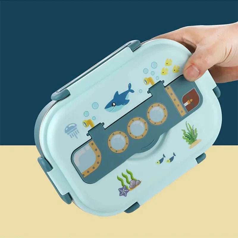 Blue Submarine Theme Compartment Steel Tiffin Lunch Box