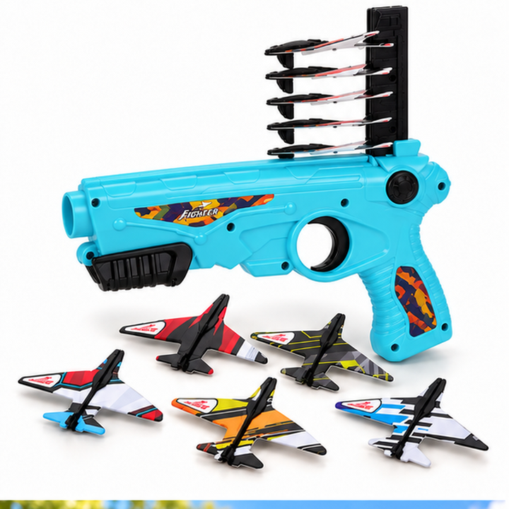Chanak Foam Aircraft Plane Launcher Blaster with 5 Foam Planes - Blue
