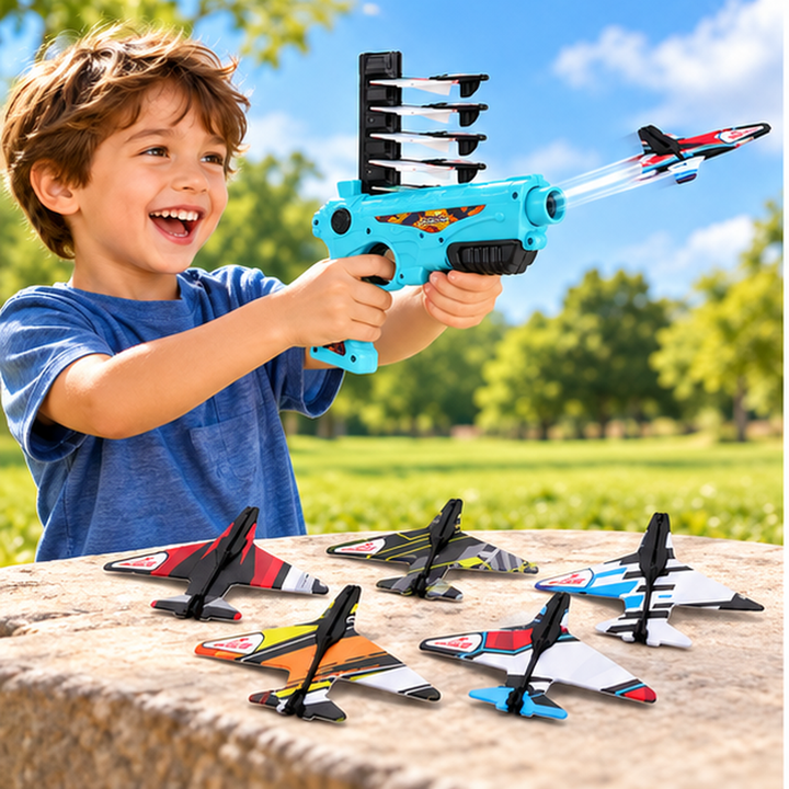 Chanak Foam Aircraft Plane Launcher Blaster with 5 Foam Planes - Blue