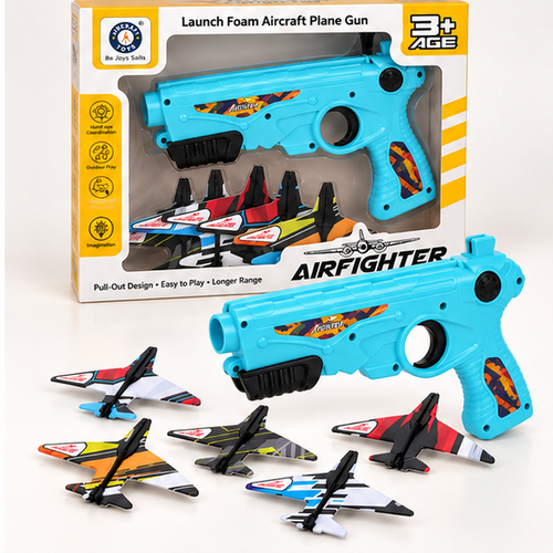 Chanak Foam Aircraft Plane Launcher Blaster with 5 Foam Planes - Blue