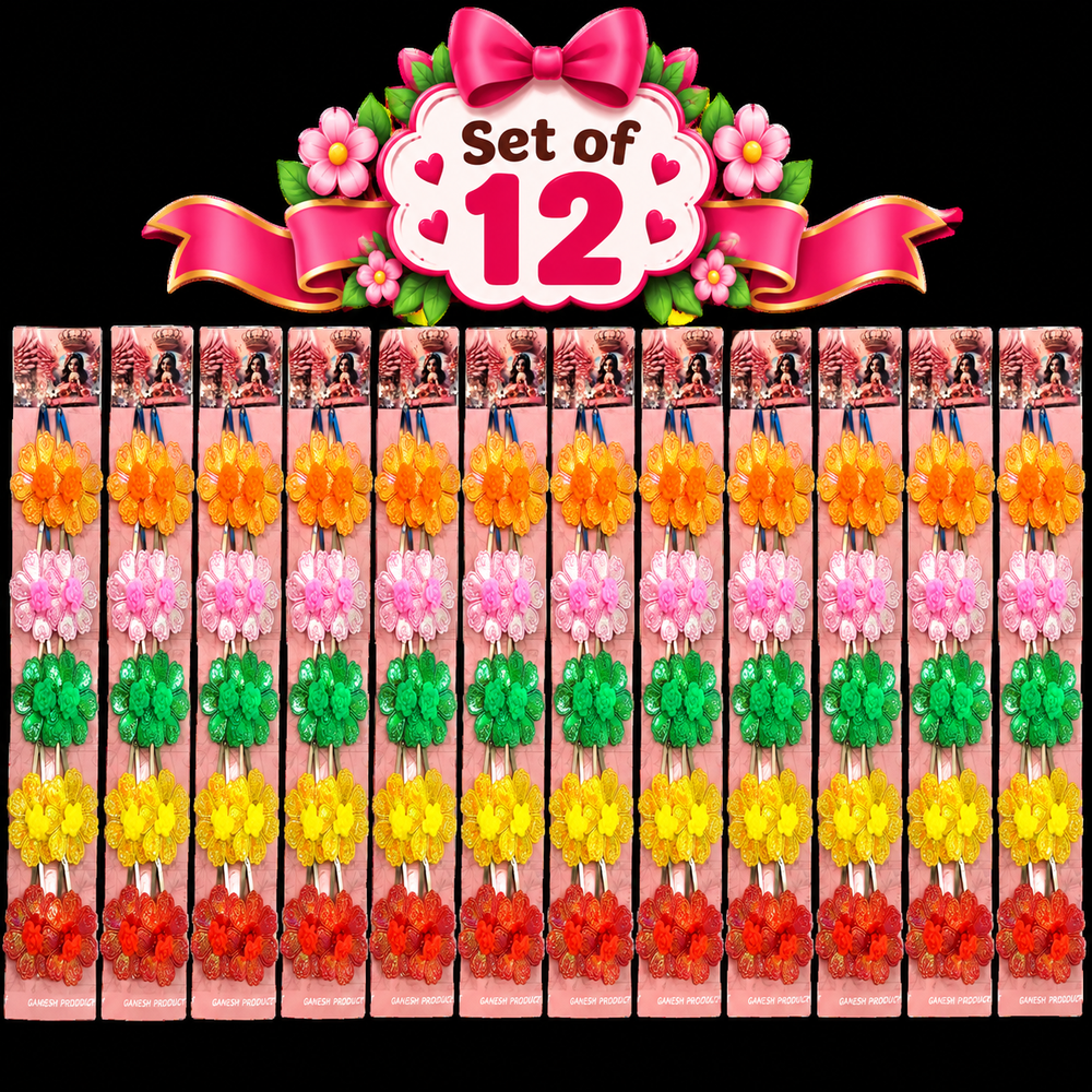Set of 12 Flower Design Hair Clip Sets – 10 Pieces Each | Colourful Glitter Floral Hair Accessories for Girls | Kanjak Special