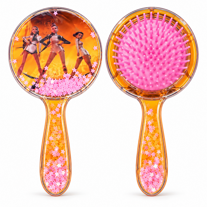 Kids Glitter Hair Brush with Star Sequins | Detangling Cushion Brush | Colourful Character Design