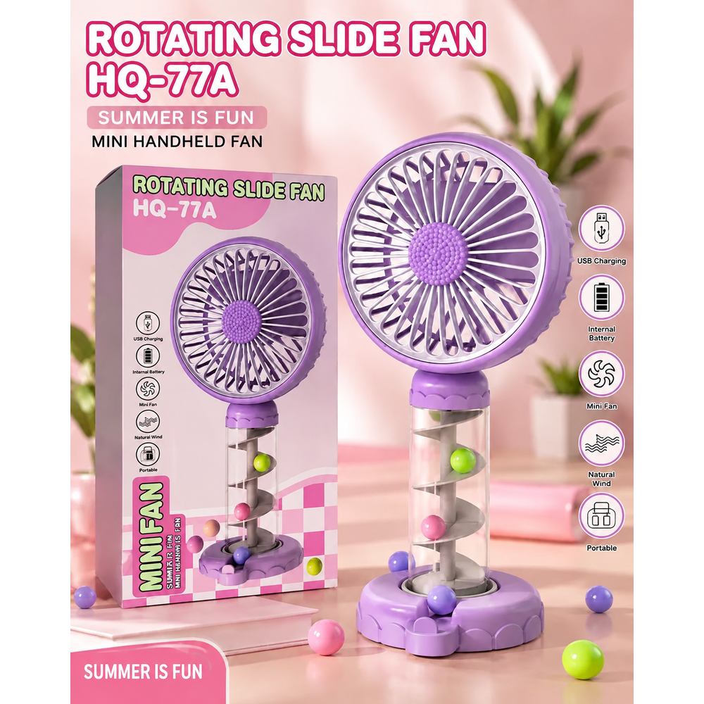 Rotating Slide Mini Handheld Fan | USB Rechargeable Portable Fan with Moving Ball Design
