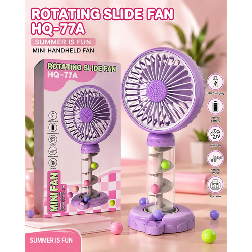 Rotating Slide Mini Handheld Fan | USB Rechargeable Portable Fan with Moving Ball Design
