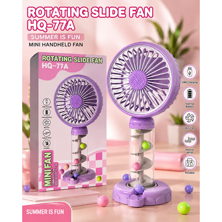 Rotating Slide Mini Handheld Fan | USB Rechargeable Portable Fan with Moving Ball Design