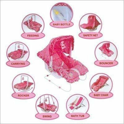 Multipurpose (10 in 1) Baby Rocker and Bouncer with mosquito net and Sun shade (Pink)
