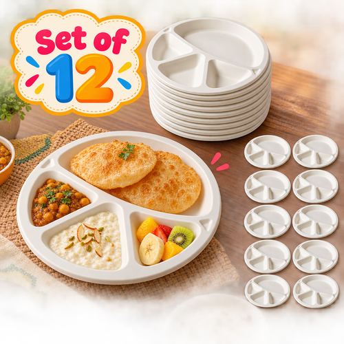 Set of 12 Disposable Eating Plates for Kanjak Pujan  (10.6 Inches) | Essential Plates for Halwa, Puri, Chana & Prasad | Kanjak Special