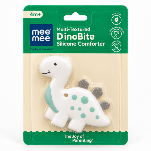 Mee Mee Multi-Textured DinoBite Silicone Comforter | Baby Teether & Sensory Toy- White