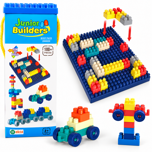 Ekta Junior Builders Building Blocks 100+ Pieces | Multicolor Construction Toy Set for Kids