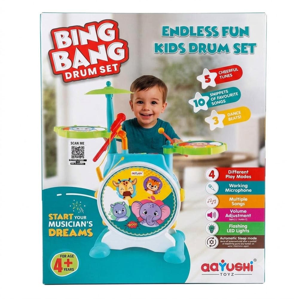 Aayushi Bing Bang Kids Drum Set | Musical Drum Set with Microphone, LED Lights & Multiple Songs