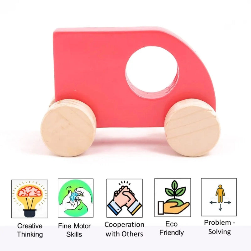 Wooden Push Toy Pink Nano Car's set for Kids - Small Size