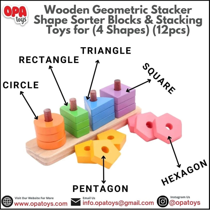 Wooden shapes Stacker (4 Shapes) - Geometric Stacker Shape Sorter Blocks