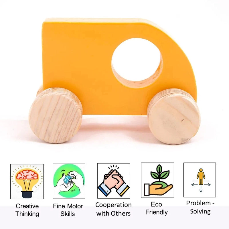 Wooden Yellow Sumo Car Push toy for Kids - Small Size