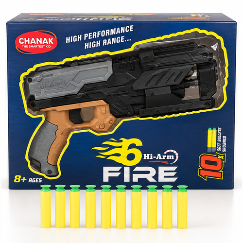 Chanak Six Fire Toy Blaster with 10 Soft Bullet | 45 Feet Range | Black