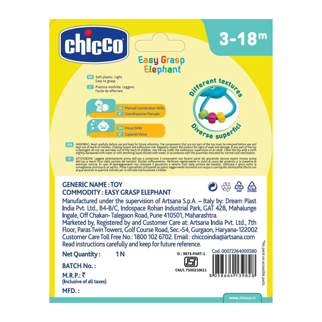 Chicco Easy Grasp Elephant Rattle | Baby Senses Toy