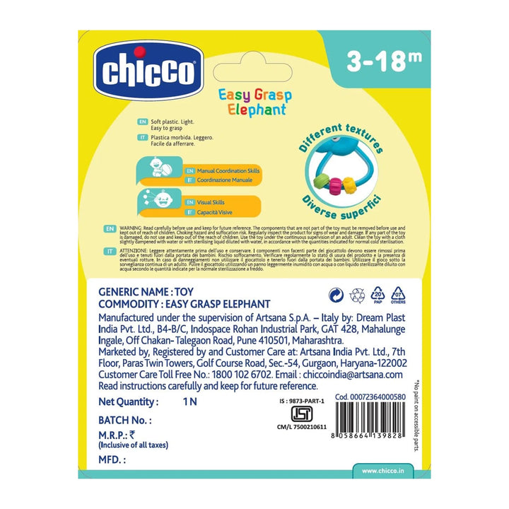 Chicco Easy Grasp Elephant Rattle | Baby Senses Toy