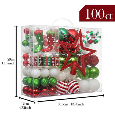 Red and Green Elf Theme Ball Ornaments Tree Hanging Decorations (100 pcs)