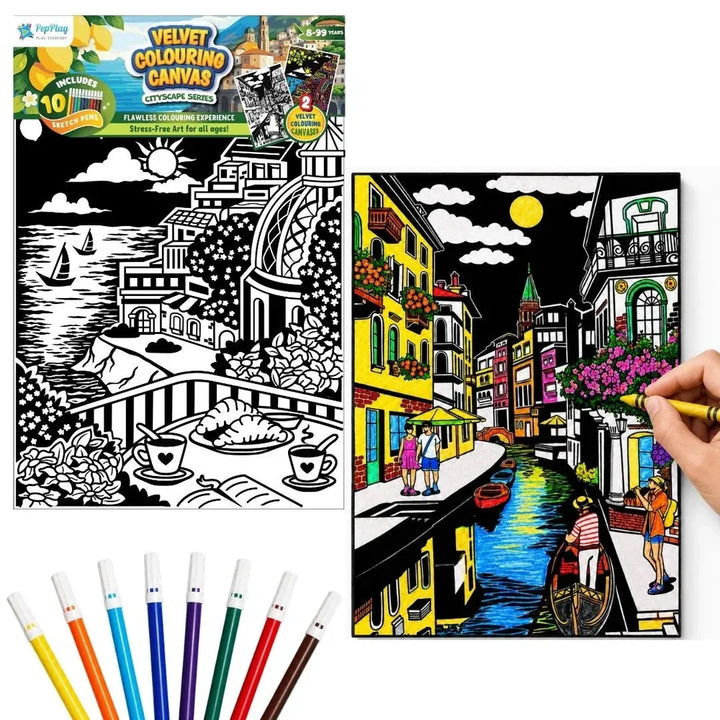 PepPlay Velvet Colouring Canvas | Set of 2 – City Scape Series - Venice & Amalfi Coast