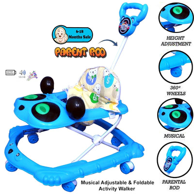 SZ Coco Musical Activity Walker With Parent Rod (Blue)