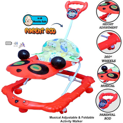 SZ Coco Musical Activity Walker With Parent Rod (Red)