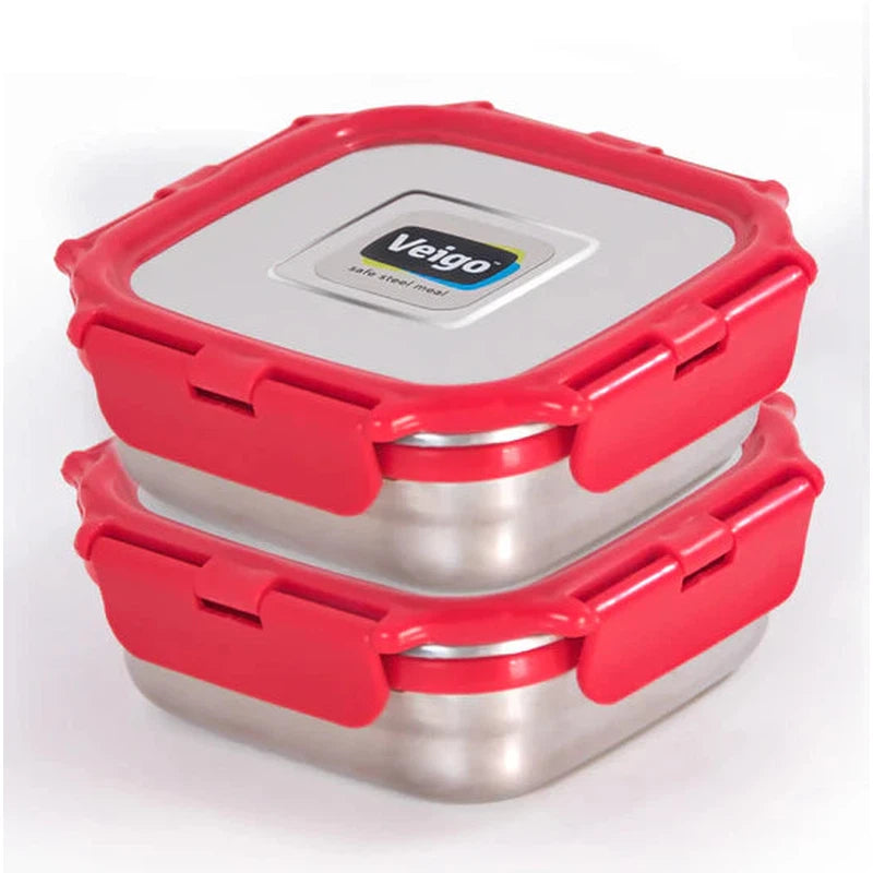 Daily Combo- 2 Stainless Steel Leakproof & Airtight Lunch Boxes(330 ml+ 330 ml) with Flat Insulated Bag, Suitable for School Kids