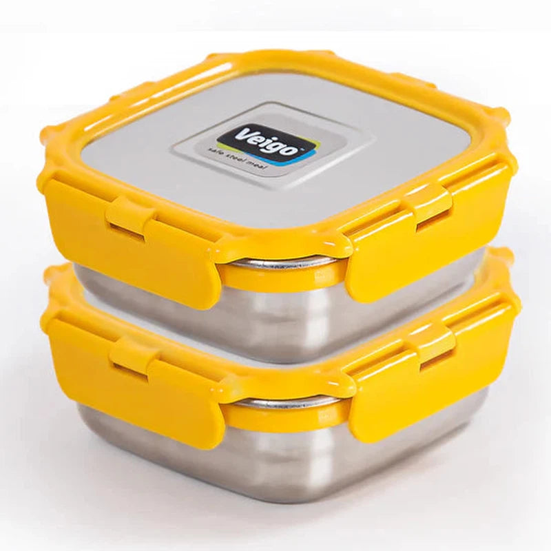 Daily Combo- 2 Stainless Steel Leakproof & Airtight Lunch Boxes(330 ml+ 330 ml) with Flat Insulated Bag, Suitable for School Kids