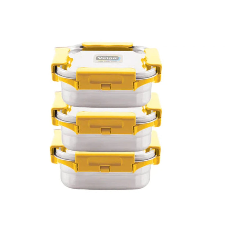 Lunch Boss Combo- 3 Maxo Steel Leakproof & Airtight Medium Lunch Boxes(330ml + 330ml + 330ml) with Insulated Lunch Bag, Suitable for Office & School| Yellow