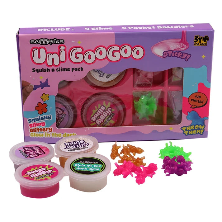 Scoobies Uni GooGoo Slime Set (Pink) – 4 Slimes + 20 Unicorn Dawdlers | Creative Sensory Play