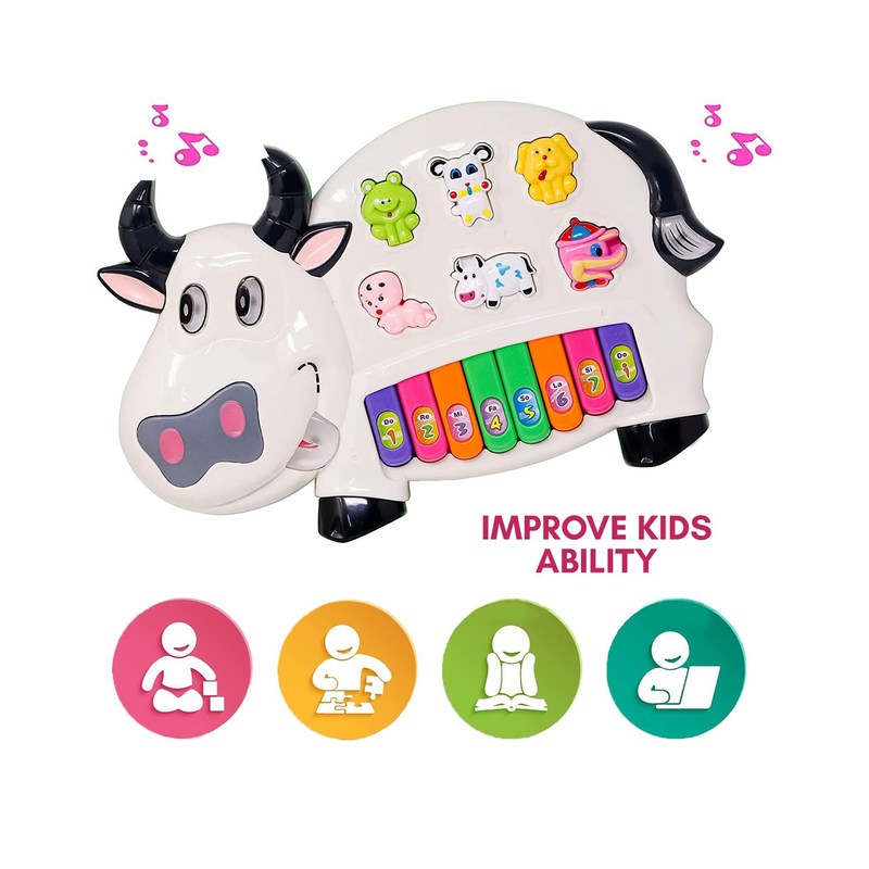 Musical Cow Toy with Flashing Light & Sound (Colour May Vary)(Pack of 1)