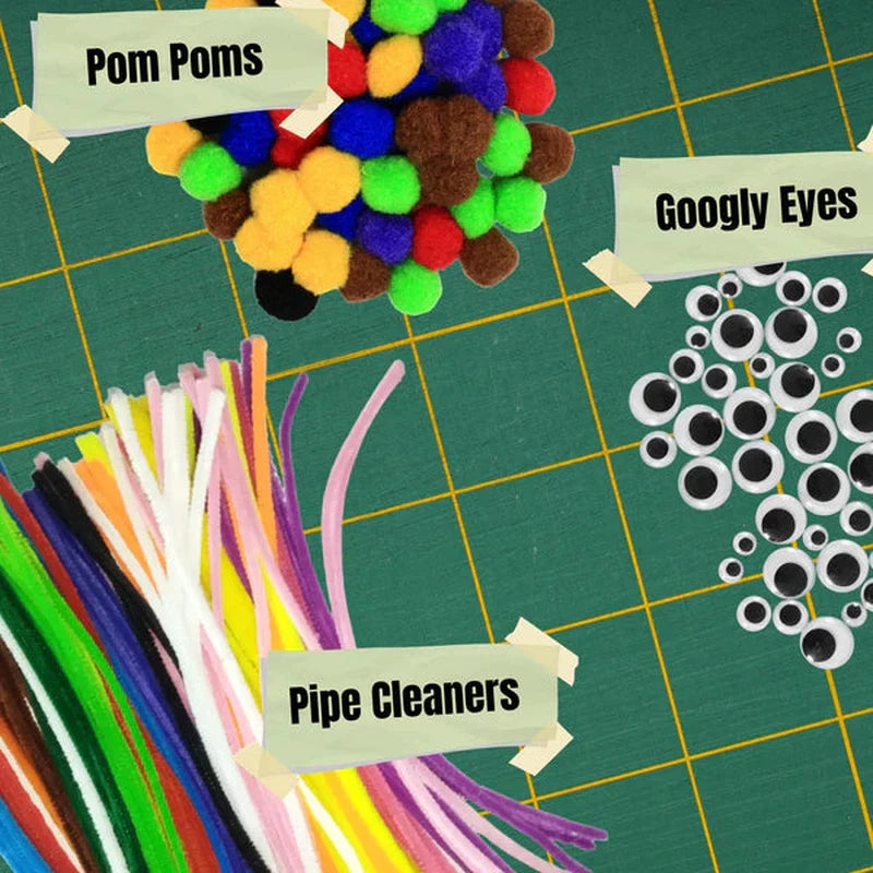 3-in-1 Creative Craft Bundle - Pipe Cleaners, Pompoms,  Googly Eyes - DIY Projects and Art Activities Supplies