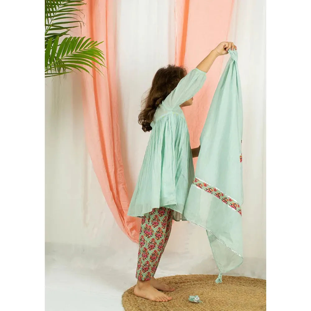 Jovi Jiyara Mint Green Loose Fit Anarkali Suit Set